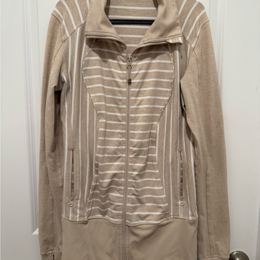 Lululemon Nice Asana Full Zip Jacket Women 4 Tan Long Sleeve Tunic